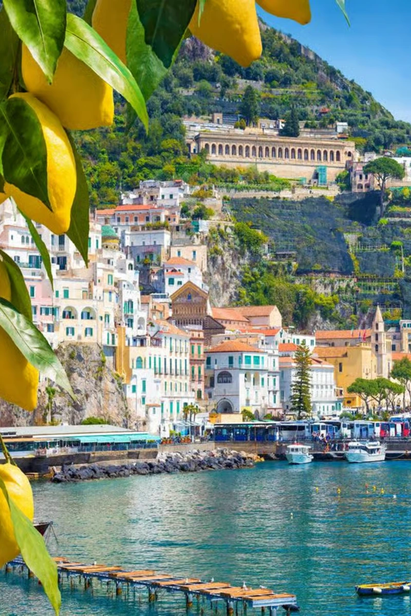Mercedes driving the Amalfi Coast road with sea view